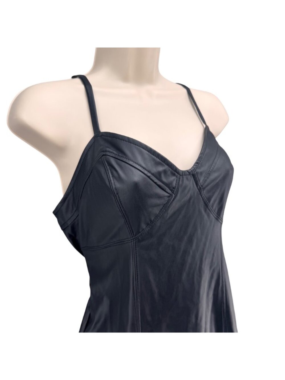 Free People Say No More Bodycon Dress Black Faux Leather Sleeveless Mini Size S - Picture 3 of 15